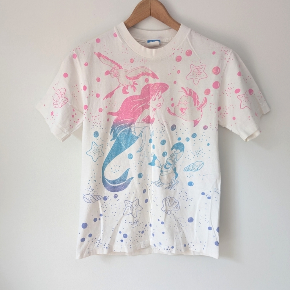 Vintage Disney Little Mermaid Ariel T-shirt Medium All-Over Print Rare 90s USA